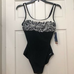 NWT Reebok Bathing Suit - size 14 black white